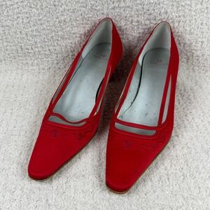 Anne Klein Red Satin Pointed Toe Slingback Kitten Heels Women's Shoe Size 8M